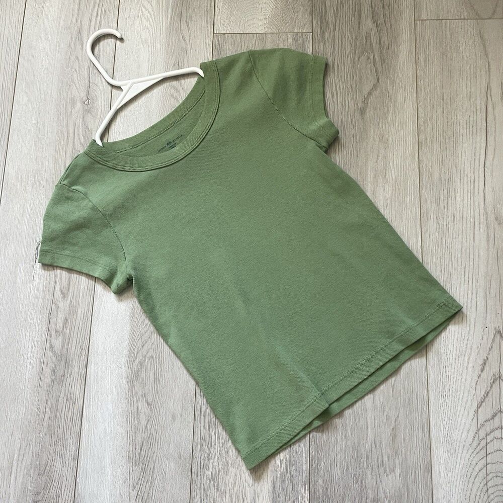 Brandy Melville Tshirt cotton crew short sleeve womens Green (one size) casual